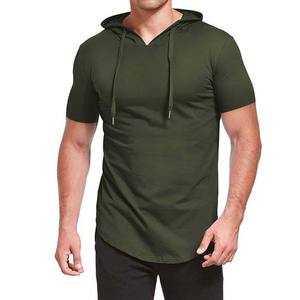 Custom <b>Men's</b> Embroidered Fleece <b>Hoodie</b> 100% Cotton Summer Short Sleeve Pullover <b>Green</b> Color OEM ODM Service Custom Made High - Product Image 6