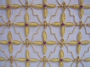 Handmade Designer Brass Inlay <b>Rectangular</b> Embroidered Box Cotton Fabric Gold Floral Pattern Purple Beads for Home Decoration - Product Image 6