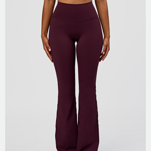 High Waist <b>Flared</b> Leg Yoga <b>Leggings</b> Solid Color Seamless Full Length Spandex Polyester Women's Activewear Pants - Product Image 5