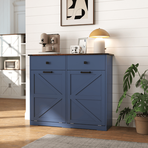 Farmhouse Blue 20-Gallon Trash Cans Free Standing Recycling Cabinet with Double Tilt Out Hideaway Drawer <b>Kitchen</b> Cabinets - Product Image 1