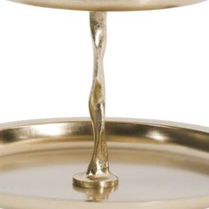 Support à gâteau à 2 niveaux en métal doré de luxe, élégant plateau de service à dessert en aluminium à plusieurs étages pour centre de table de mariage et présentation de buffet - Product Image 5