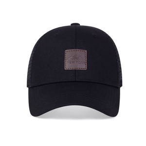 Gorra de camionero unisex de 6 paneles al por mayor con parche de cuero personalizado con ala curva y malla trasera cómoda para deportes al aire libre y viajes - Product Image 5