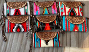 Handmade Aztec Tooled Leather <b>Clutch</b> Stylish Women Saddle Blanket Leather Wallets High Quality Tooled Leather <b>Wristlet</b> <b>Clutch</b> - Product Image 3