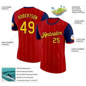 Maillot de baseball d'été en gros, rouge, bleu marine, jaune, imprimé par sublimation, nom et numéro de l'équipe, unisexe, adulte, manches courtes, col rond, 100% coton - Product Image 2