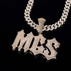 Custom Letter Moissanite Pendant Necklace Gold Plated Cuban <b>Chain</b> Hip Hop Jewelry for Men Women - Product Image 1