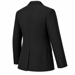 Blazer noir pour homme à simple boutonnage, col cranté, coupe classique, infroissable, en polyester, style britannique, veste de costume formelle - Product Image 4