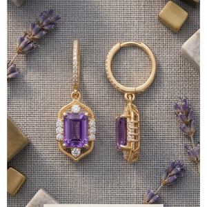 Octagon Blue Amethyst <b>Earrings</b> 5.5 Inch Long CZ <b>Dangle</b> 925 Sterling Silver 18K <b>Gold</b> Plated Fashion <b>Earrings</b> At Wholesale Price - Product Image 3