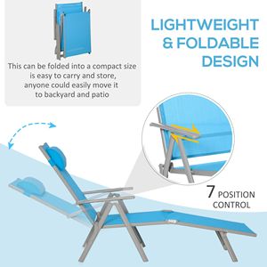 Silla Plegable Portátil para Exteriores, 7 Posiciones Ajustables, Gravedad Cero, Tumbona Reclinable Triple con Almohada - Product Image 6