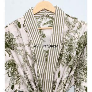 Bata Kimono Ecológica 100% Algodón Lavable con Cuello en V y Cordón Ajustable, Estampado Floral, Mangas Tres Cuartos, Secado Rápido y Transpirable para Mujer - Product Image 4