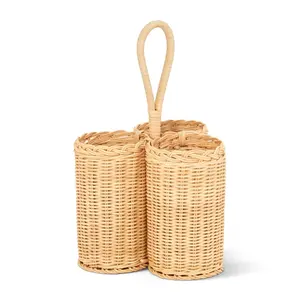 Cesta para utensilios de cocina de ratán tejida a mano con asa, organizador de cubiertos de mimbre natural para mesa de cocina - Product Image 2
