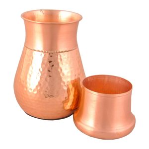Pure Copper Half Hammered <b>Mini</b> Bedroom <b>Bottle</b> With Lid Matt Finish Carafe Pitcher - Product Image 3