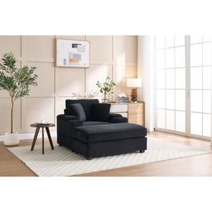 Chaise longue in velluto a coste con video, braccioli portaoggetti, poggiapiedi mobile, portabicchieri e cuscini rimovibili per il relax profondo - Product Image 2