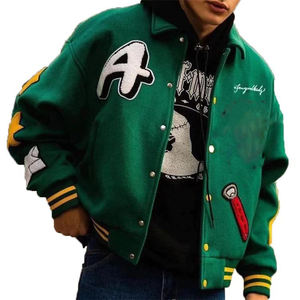 Custom High Quality Chenille Patch Green <b>Vintage</b> Hip Hop Windproof Eco-Friendly <b>Varsity</b> <b>Jacket</b> for Men Baseball - Product Image 1