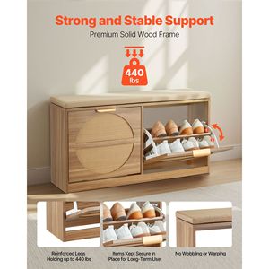 Modern 38.9 X 9.4 X 19.7 Inch Rattan-Like Entryway Shoe Bench with Flip Drawers 440lbs Shoe <b>Storage</b> Rack and 4 <b>Cushions</b> - Product Image 3