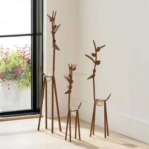 Juego de 3 portavelas de Reno de hierro, portavelas de Metal estilo cuerda envuelta para el hogar, decorativo, para fines navideños - Product Image 1