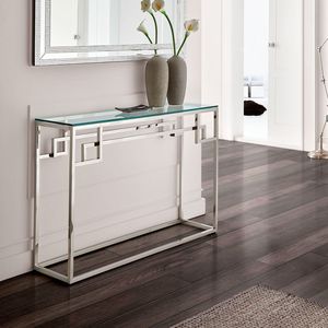 Exclusiva Mesa Consola de Metal con Elegante Tapa de Vidrio, Muebles Modernos para Sala de Estar, Decoración para Apartamentos - Product Image 6