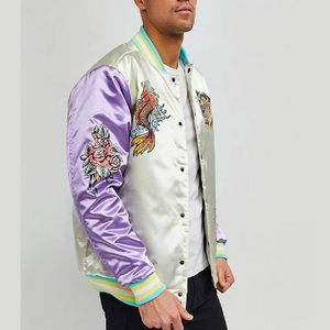 Veste de sport en satin personnalisée avec logo USA, veste bomber pour homme, qualité supérieure, fabricant de vêtements de sport, fournisseur pour commandes en gros - Product Image 4