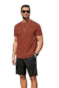 T-shirt Homme Oversize Marron en Polyester/Coton à Manches Courtes Col Rond, Style Décontracté Streetwear, Maille Jersey, Logo Frontal, Anti-boulochage - Product Image 6