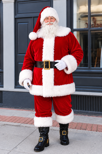Traje Festivo de Santa Claus para Navidad, Completo con Abrigo de Terciopelo Rojo, Pantalones, Gorro de Santa Claus, Cinturón, Barba, Guantes y Cubrecalzados para las Fiestas - Product Image 4