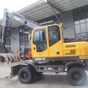 High Reach Used 3 Ton Yellow Crawler Digger with Fully Enclosed Glass Cabin and Front Leveling Blade for Grading - Product Image 1