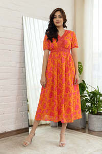 Vestido Maxi de Gasa con Estampado Floral, Cuello en V, Manga Corta, Corte Holgado, Vestido Casual de Verano para Mujer, Tejido Transpirable y Cómodo - Product Image 2