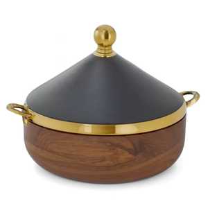 Olla de madera premium con base, cacerola con revestimiento aislante de acero inoxidable, tazón acanalado, tapa de cúpula plateada, para servir chapati y roti - Product Image 5