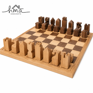 Jeu d'échecs en bois de noyer foncé avec pièces rectangulaires minimalistes, plateau de rangement carré, jeu de stratégie moderne, décoration, cadeau - Product Image 4