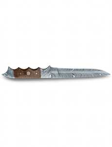 มีดเหล็กดามัสกัสทำมือจาก Iron Crown Forge สำหรับใช้งานกลางแจ้ง ใบมีดแบบ Fixed Blade ด้ามจับไม้ลายโมเสก ปลายใบมีดแบบ Drop Point หนา 3.5 มม. - Product Image 1