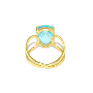 Minimalist Style Bt <b>Quartz</b> Gemstone <b>Ring</b> 24K Gold Plated Pear Shape Prong Setting Engagement Jewelry March Birthstone - Product Image 3