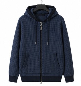 Pull tricoté à capuche oversize pour homme, color block, décontracté, pour l'automne, manches classiques, en coton/fibre de bambou, coupe-vent, fermeture éclair - Product Image 5