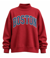 Sweat-shirt oversize à col montant pour femme avec logo personnalisé, appliqué en sergé chenille, en molleton de coton, motif gingham, style preppy universitaire streetwear