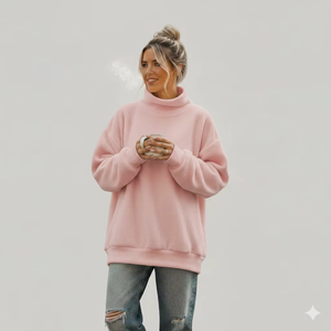 Sudadera Oversize de Cuello Alto para Mujer, Tejida, Negra, con Hombros Caídos, Manga Larga, para Otoño - Product Image 4
