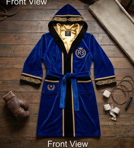 Bata de Terciopelo Regal Three Boxing con Logotipo Bordado Personalizado, Ropa de Artes Marciales, Bata con Capucha 100% Poliéster - Product Image 6