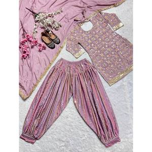 Conjunto de Fiesta Morado para Mujer de ND Designer, Top, Patiala, Salwar y Dupatta, Talla L - Product Image 6