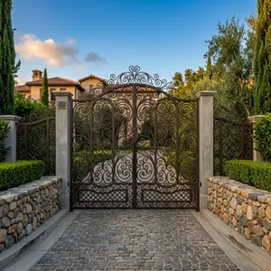 Luxury Ornamental Wrought Iron Double <b>Swing</b> Main Gate Decorative Metal Entrance Gate for Villa Home Security <b>and</b> Garden - Product Image 6