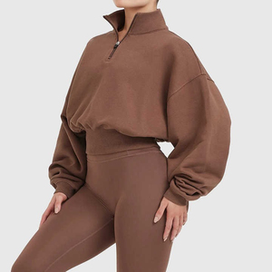 Nouveau design personnalisable – Sweat à capuche vintage pour femme avec fermeture éclair 1/4, respirant, séchage rapide, en coton éponge, avec logo au dos et large ceinture à la taille - Product Image 5