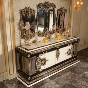 Juego de Comedor de Lujo Estilo Barroco en Caoba con Detalles en Dorado y Negro, Juego de Mesa de Comedor Rectangular Clásico en Negro para Hotel o Villa - Product Image 4