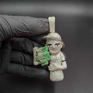 Colgante de Moissanita Money Man, Personaje de Dibujos Animados Hip Hop, Colgante de Lujo Estilo Rap, Plata de Ley 925, Joyería Fina, Colgantes y Dijes - Product Image 1