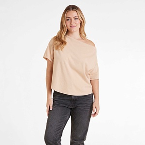 T-shirt uni décontracté à la mode pour femmes Maillot respirant écologique avec haut Streetwear à épaules dénudées imprimé lettre pour l'été - Product Image 1