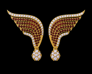 Boucles d'oreilles en forme d'ailes d'ange, grenat rouge CZ, faites à la main, plaquées or, en argent sterling 925, cadeau d'anniversaire - Product Image 3