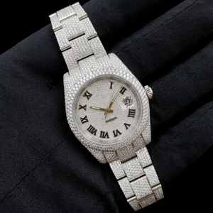 Reloj de Lujo de Acero Inoxidable con Incrustaciones de Moissanita VVS, Esfera con Números Romanos, Bisel de Diamantes, Automático, Deportivo, Edición Limitada, Estilo Hip Hop - Product Image 1