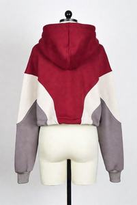 Women's <b>Cropped</b> Color Block <b>Zip</b> <b>Up</b> Hoodie Oversized Long Sleeve Fleece Hooded Sweatshirt Casual Streetwear Jacket - Product Image 2
