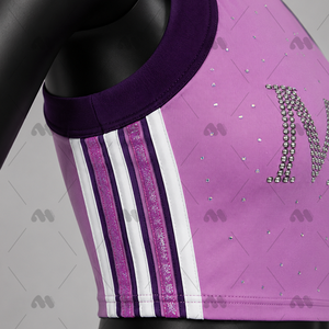 Ensemble d'uniformes de cheerleading personnalisés en polyester : haut court dos nu et pantalon large avec strass sur le devant – Tenue de performance pour équipe universitaire - Product Image 5