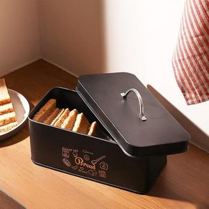 Caja de Pan Rectangular de Metal Negro con Asa, Contenedor Hermético para Almacenamiento de Alimentos en la Cocina - Product Image 1
