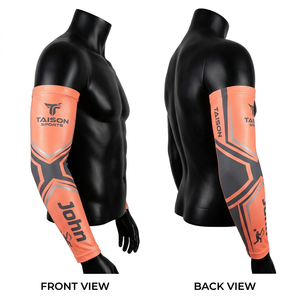 Manguito de compresión transpirable de poliéster y elastano de 180 GSM para hombre, con panel naranja y gris, sublimación y logotipo personalizado, ideal para críquet. - Product Image 1