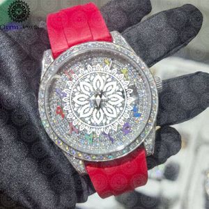 Reloj de Cristal para Mujer Charm Jewells, Analógico de Cuarzo, Esfera Redonda de 40 mm, Caja de Acero Inoxidable, Correa de Silicona Roja, Estilo de Moda de Lujo - Product Image 1