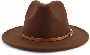 Wholesale <b>Western</b> Felt Fedora <b>Hat</b> with Leather Buckle Band - Product Image 2