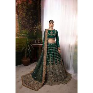 Colección de Trajes de Seda Cruda Verde para Novia, Cosidos a Mano – Traje de Lujo de 3 Piezas para Bodas y Eventos Formales para Mujer - Product Image 1