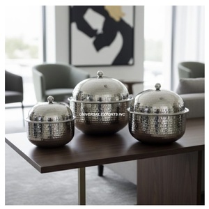 Ensemble de trois casseroles de luxe en métal martelé, poli miroir, design élégant, chauffe-plats en métal, nouveauté très vendue - Product Image 1