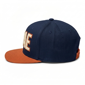 INJAE Embroidery Logo Custom Vintage Solid <b>Navy</b> Orange Chenille Letter Five Panel Flat Brim Snapback <b>Hat</b> 100% Cotton Streetwear - Product Image 2